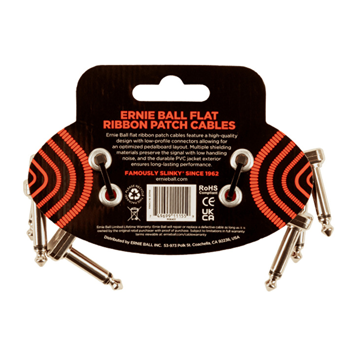 ERNIE BALL 3 Flat Ribbon 7,6cm(3 inç) 3lü Paket Kırmızı Pedal Ara Kablo